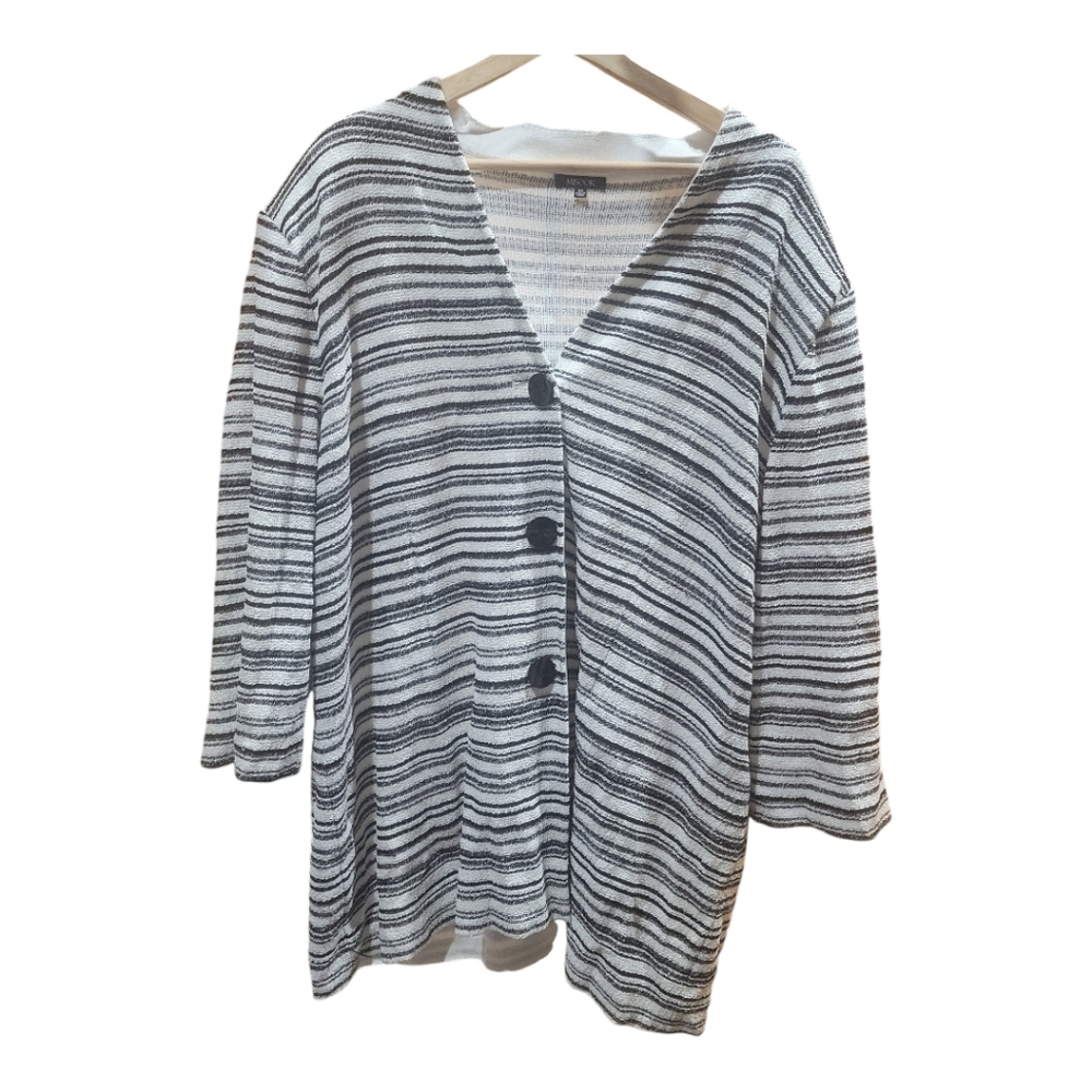 Exclusively‎ Misook 3X Cardigan Black Open Front Stripes Plus Women's